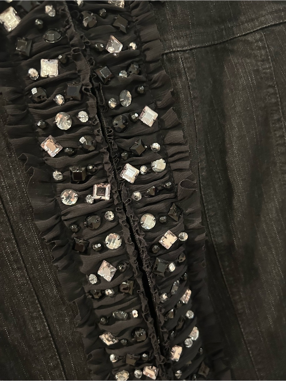 Ruby Rd. Black Jean Jacket with Rhinestone & Ruffle Trim - Picture 3 of 6